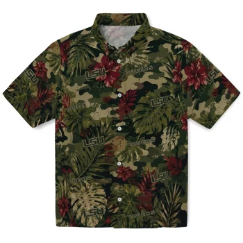 LSU Tigers Hawaiian Shirt - Customized Foliage Camo Dark Olive Green