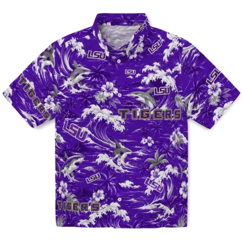 LSU Tigers Hawaiian Shirt - Customized Wave Florals Purple
