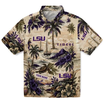 LSU Tigers Hawaiian Shirt - Personalized Island Voyage Purple Beige