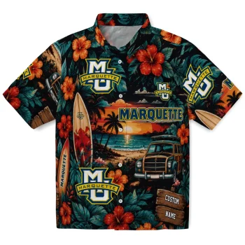 Marquette Golden Eagles Hawaiian Shirt - Custom Scenic Collage Black Green