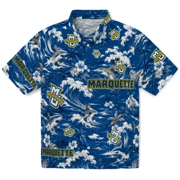 Marquette Golden Eagles Hawaiian Shirt - Customized Wave Florals Blue