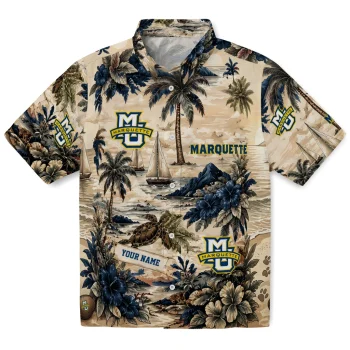 Marquette Golden Eagles Hawaiian Shirt - Personalized Island Voyage Blue Beige