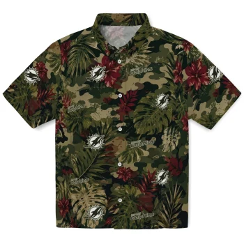 Miami Dolphins Hawaiian Shirt - Custom Foliage Camo Dark Olive Green