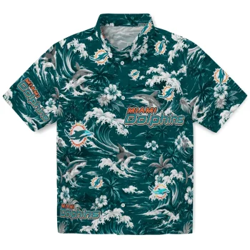 Miami Dolphins Hawaiian Shirt - Custom Wave Florals Aqua