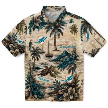 Miami Dolphins Hawaiian Shirt - Customized Island Voyage Aqua Beige