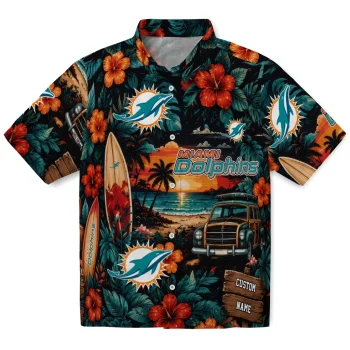 Miami Dolphins Hawaiian Shirt - Personalized Scenic Collage Black Green