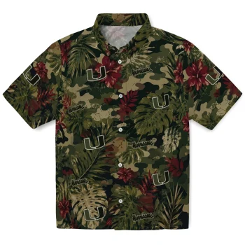 Miami Hurricanes Hawaiian Shirt - Custom Foliage Camo Dark Olive Green