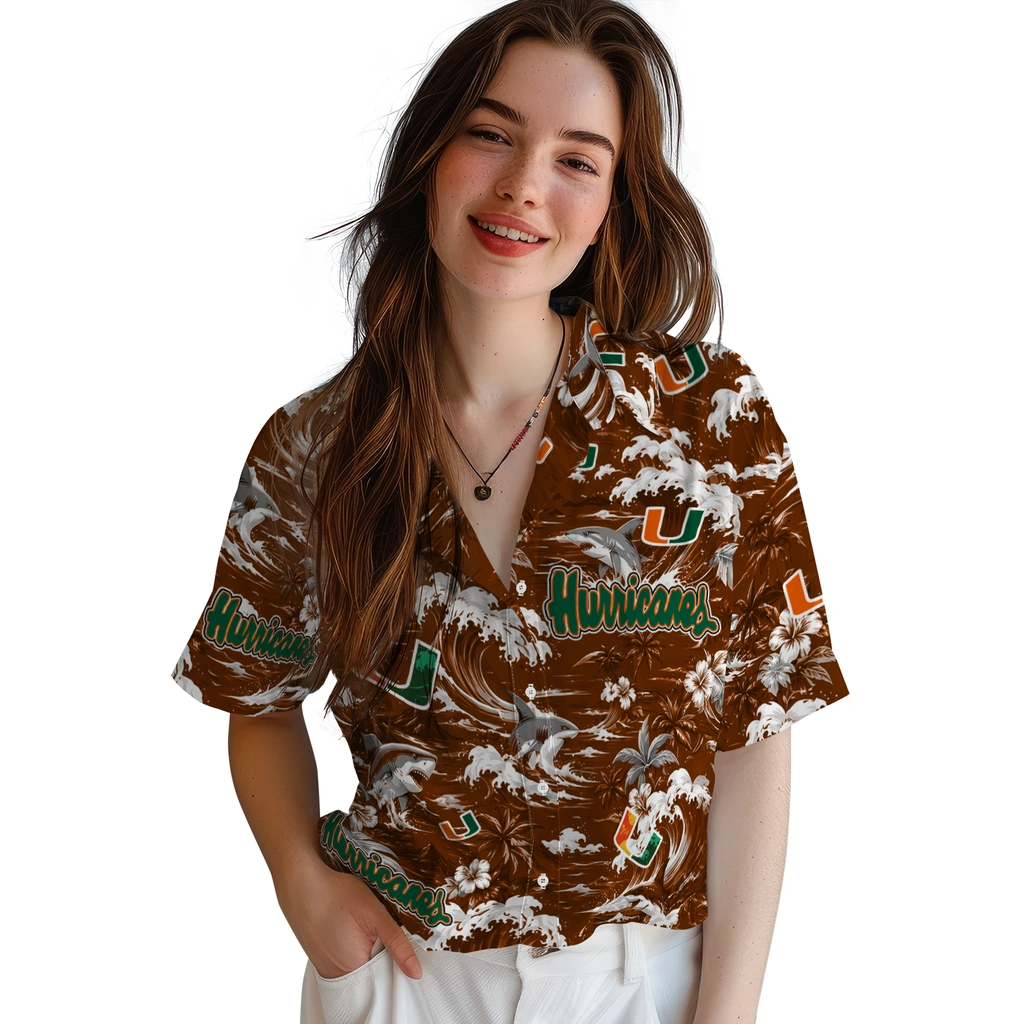 miami-hurricanes-hawaiian-shirt-custom-wave-florals-orange-latest-model