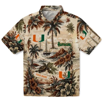 Miami Hurricanes Hawaiian Shirt - Customized Island Voyage Orange Beige