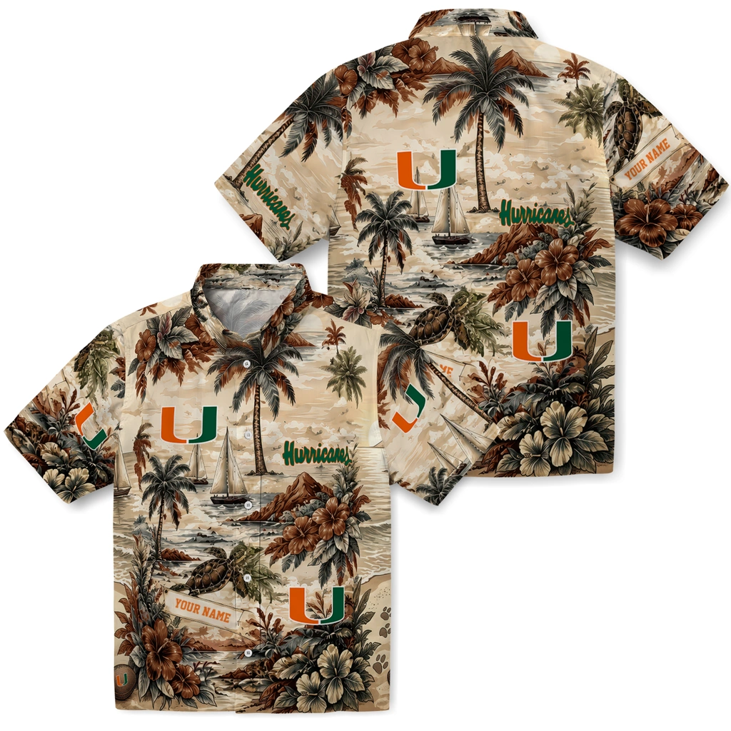 miami-hurricanes-hawaiian-shirt-customized-island-voyage-orange-beige-high-quality