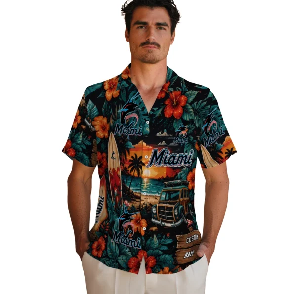 miami-marlins-hawaiian-shirt-custom-scenic-collage-black-green-fashion-forward