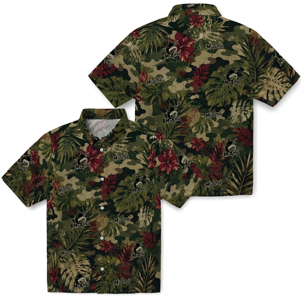 miami-marlins-hawaiian-shirt-customized-foliage-camo-dark-olive-green-high-quality