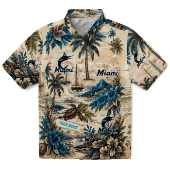 Miami Marlins Hawaiian Shirt - Personalized Island Voyage Blue Beige