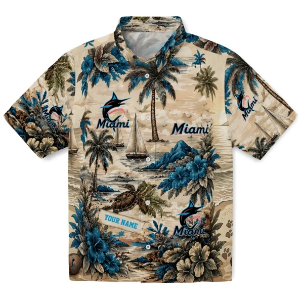 miami-marlins-hawaiian-shirt-personalized-island-voyage-blue-beige-best-selling miami marlins hawaiian shirt personalized island voyage blue beige best selling