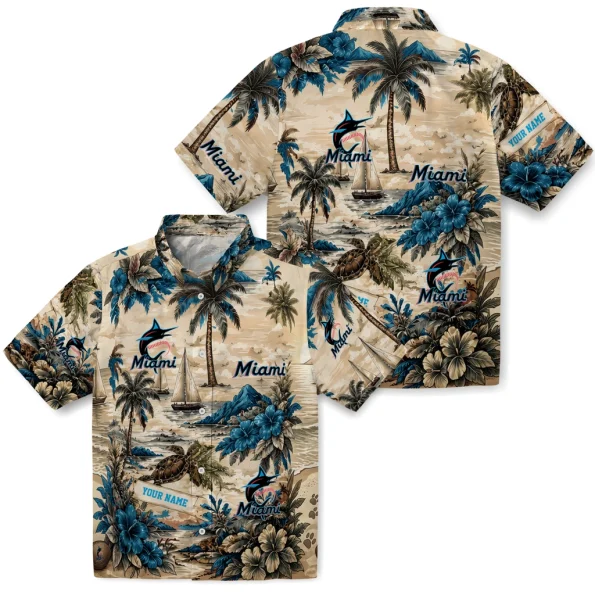 miami-marlins-hawaiian-shirt-personalized-island-voyage-blue-beige-high-quality