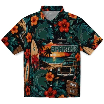 Michigan State Spartans Hawaiian Shirt - Custom Scenic Collage Black Green