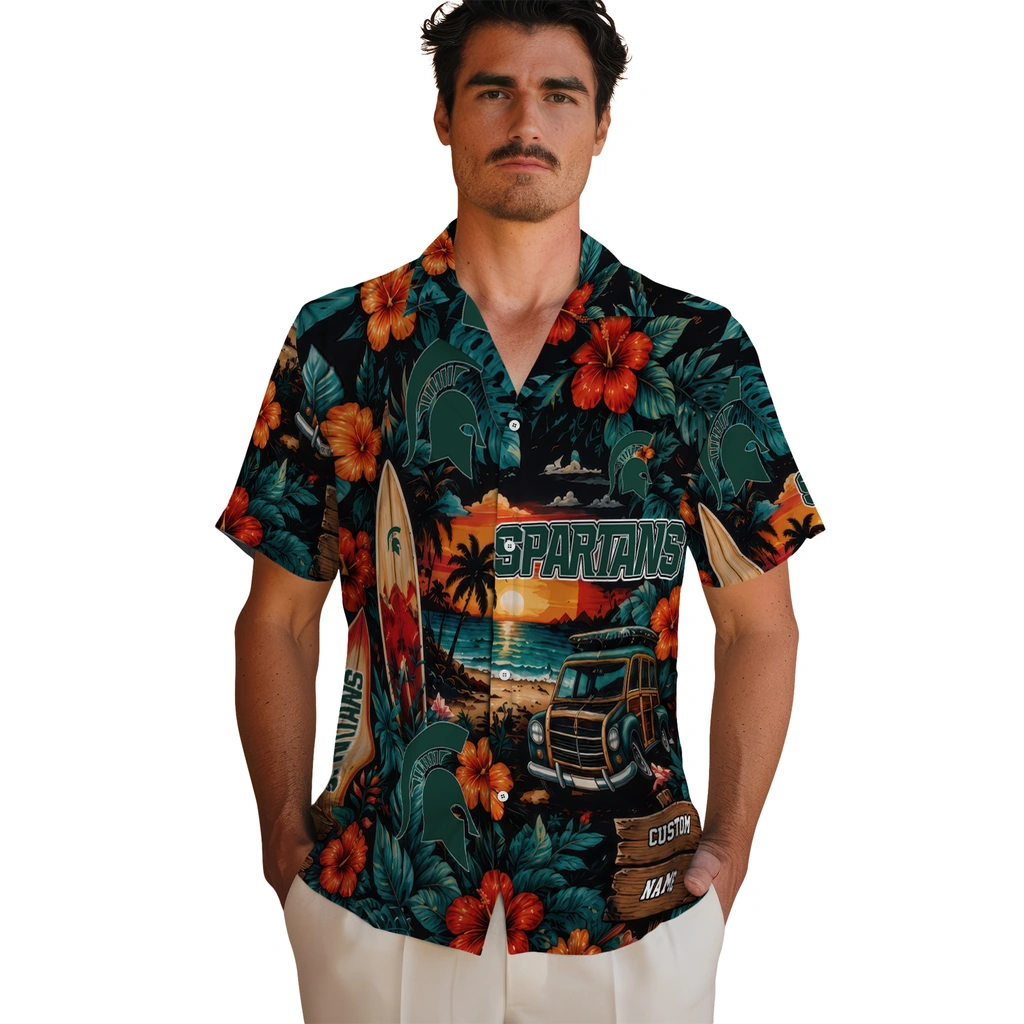 michigan-state-spartans-hawaiian-shirt-custom-scenic-collage-black-green-fashion-forward