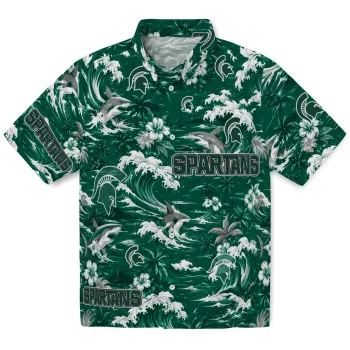 Michigan State Spartans Hawaiian Shirt - Customized Wave Florals Green