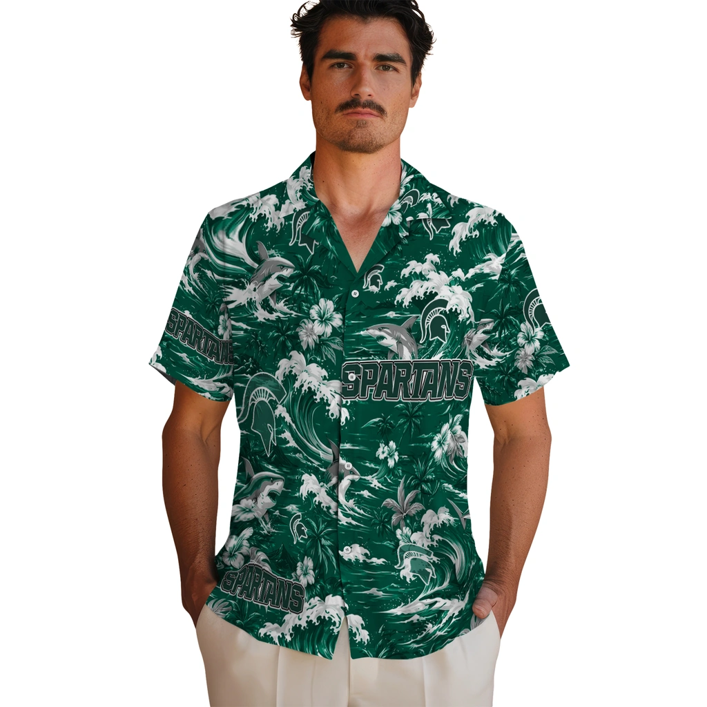 michigan-state-spartans-hawaiian-shirt-customized-wave-florals-green-fashion-forward