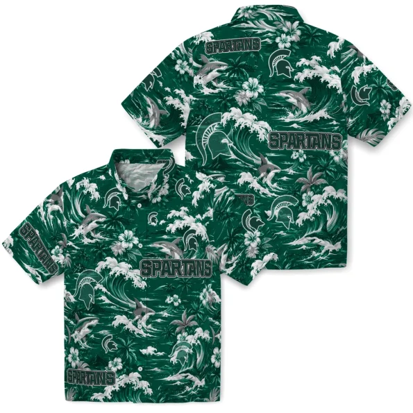 michigan-state-spartans-hawaiian-shirt-customized-wave-florals-green-high-quality