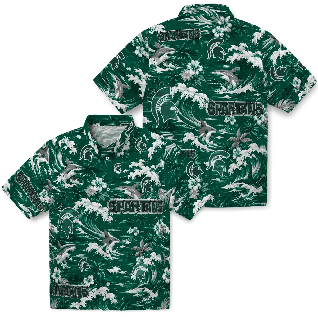 michigan-state-spartans-hawaiian-shirt-customized-wave-florals-green-high-quality