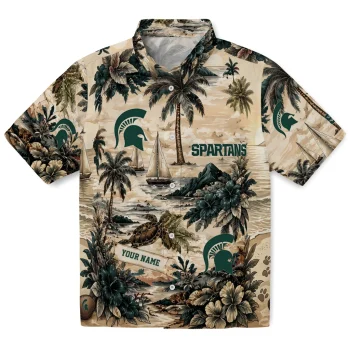 Michigan State Spartans Hawaiian Shirt - Personalized Island Voyage Green Beige