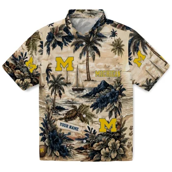 Michigan Wolverines Hawaiian Shirt - Custom Island Voyage Blue Beige