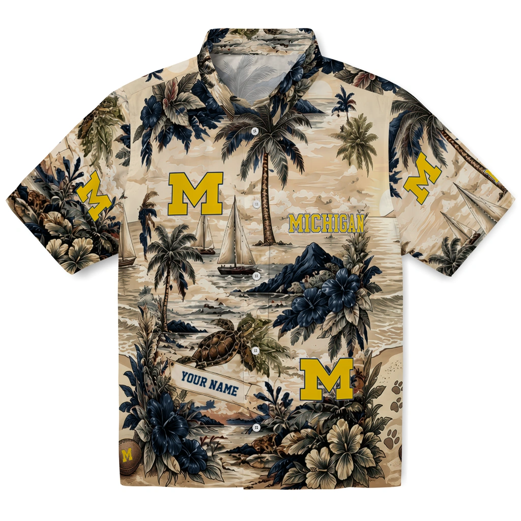michigan-wolverines-hawaiian-shirt-custom-island-voyage-blue-beige-best-selling michigan wolverines hawaiian shirt custom island voyage blue beige best selling