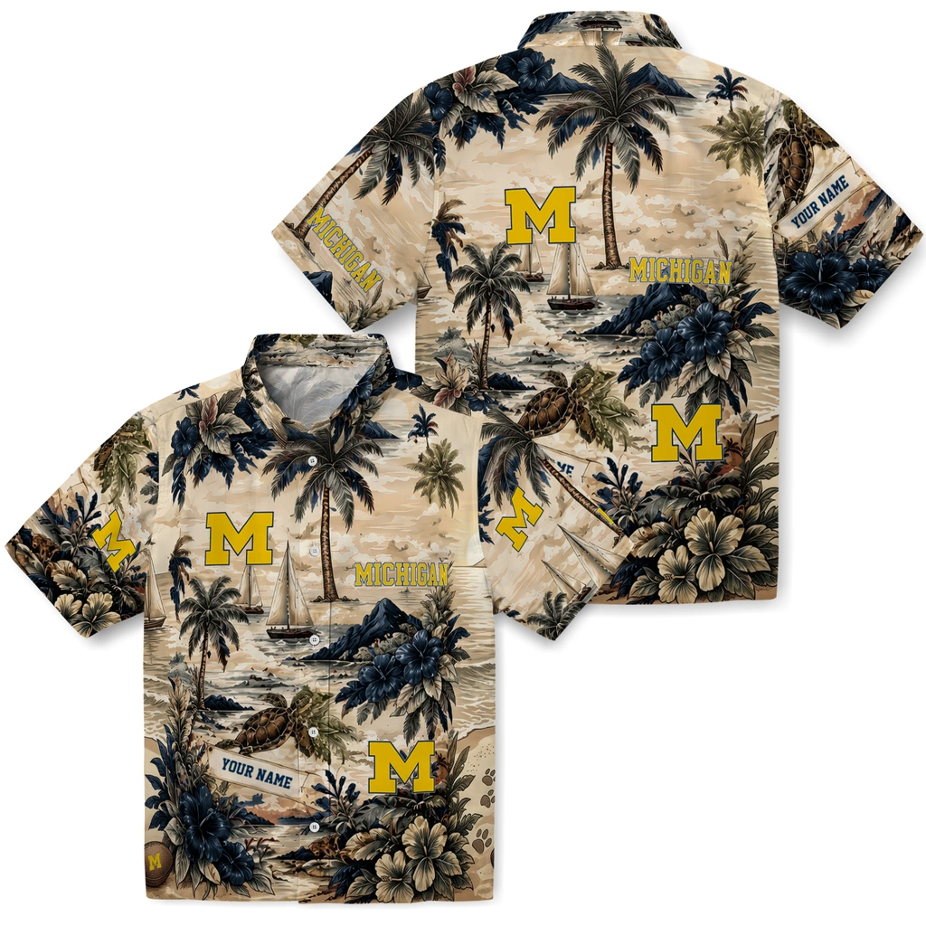 michigan-wolverines-hawaiian-shirt-custom-island-voyage-blue-beige-high-quality