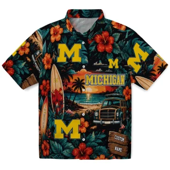 Michigan Wolverines Hawaiian Shirt - Customized Scenic Collage Black Green