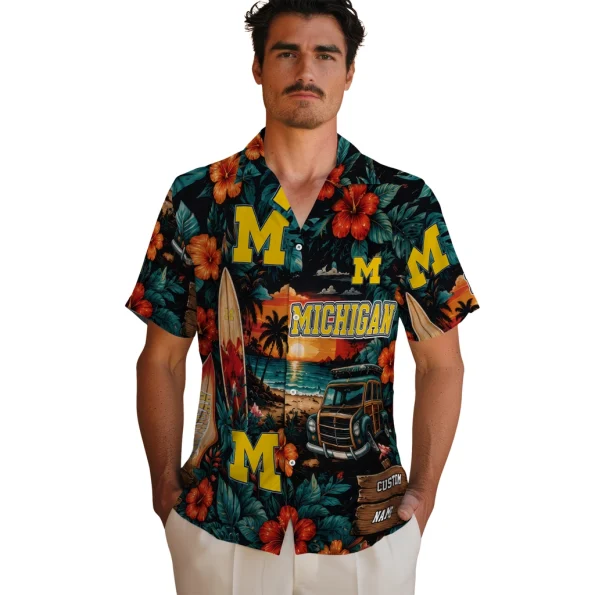 michigan-wolverines-hawaiian-shirt-customized-scenic-collage-black-green-fashion-forward
