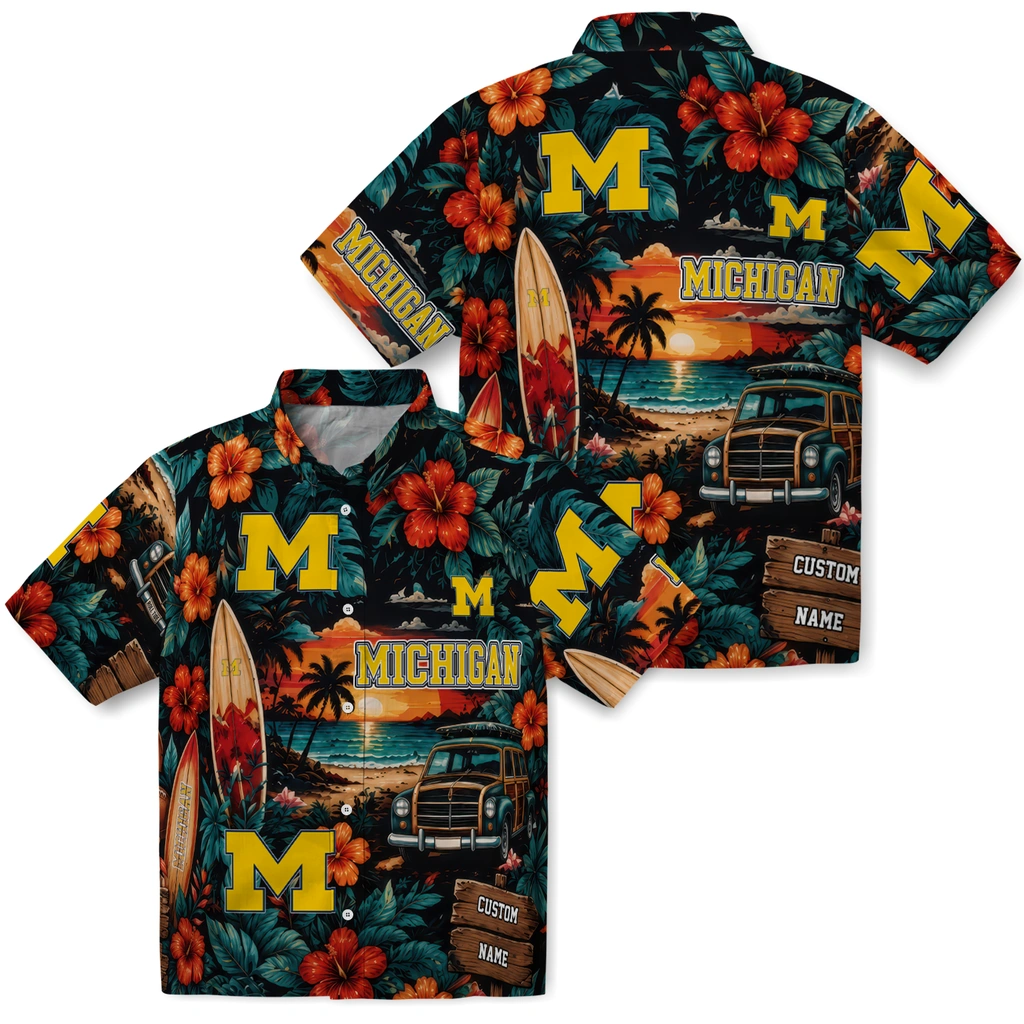 michigan-wolverines-hawaiian-shirt-customized-scenic-collage-black-green-high-quality