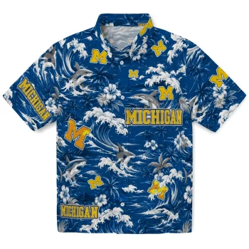 Michigan Wolverines Hawaiian Shirt - Personalized Wave Florals Blue