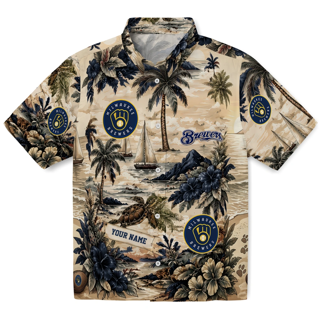 milwaukee-brewers-hawaiian-shirt-custom-island-voyage-navy-blue-beige-best-selling milwaukee brewers hawaiian shirt custom island voyage navy blue beige best selling
