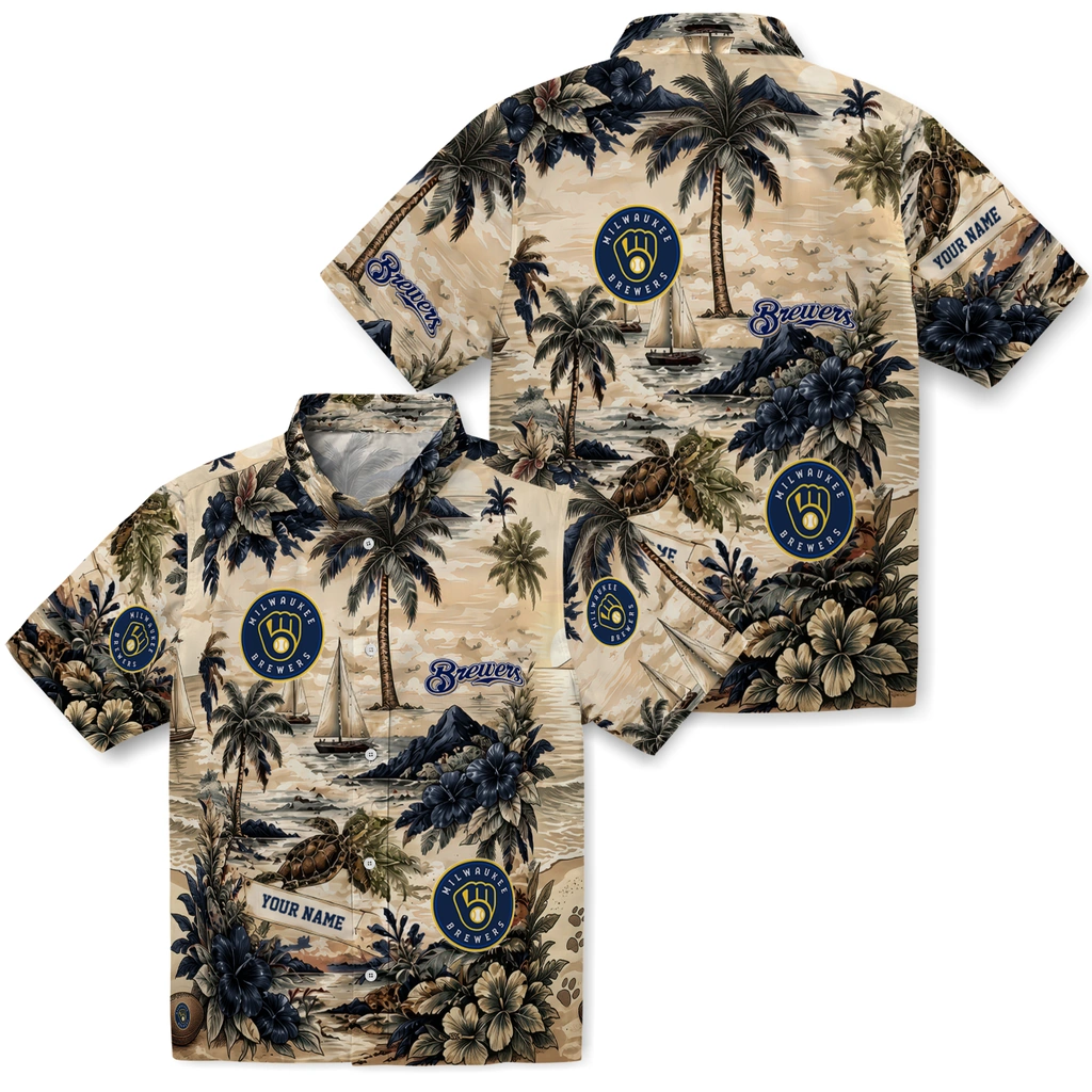 milwaukee-brewers-hawaiian-shirt-custom-island-voyage-navy-blue-beige-high-quality