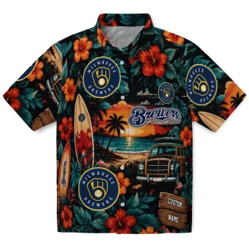 Milwaukee Brewers Hawaiian Shirt - Customized Scenic Collage Black Green