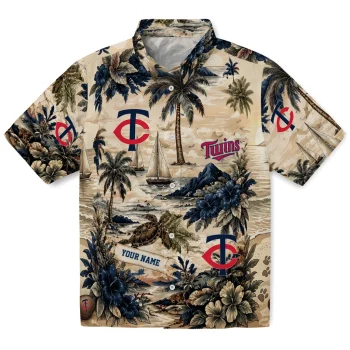 Minnesota Twins Hawaiian Shirt - Customized Island Voyage Navy Beige