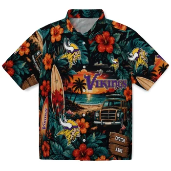 Minnesota Vikings Hawaiian Shirt - Custom Scenic Collage Black Green