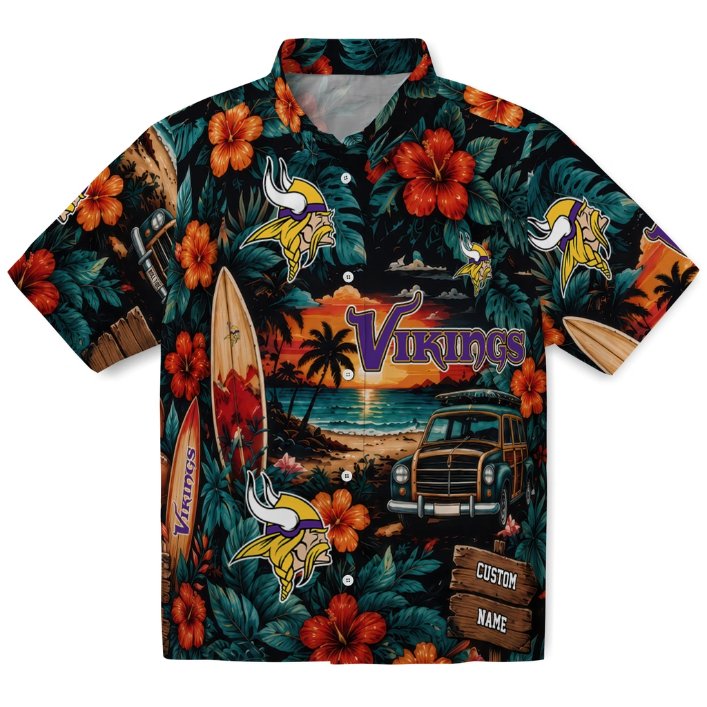 minnesota-vikings-hawaiian-shirt-custom-scenic-collage-black-green-best-selling minnesota vikings hawaiian shirt custom scenic collage black green best selling