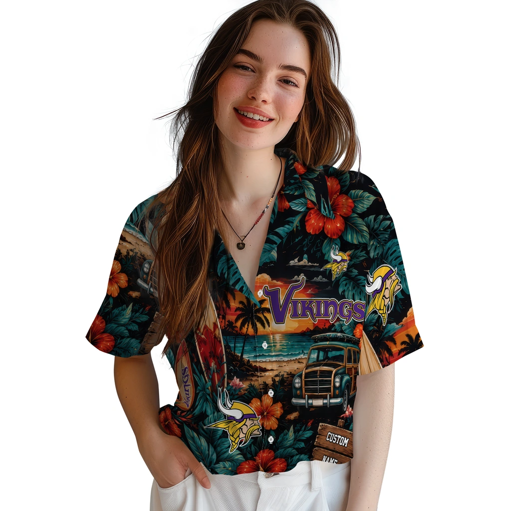 minnesota-vikings-hawaiian-shirt-custom-scenic-collage-black-green-latest-model