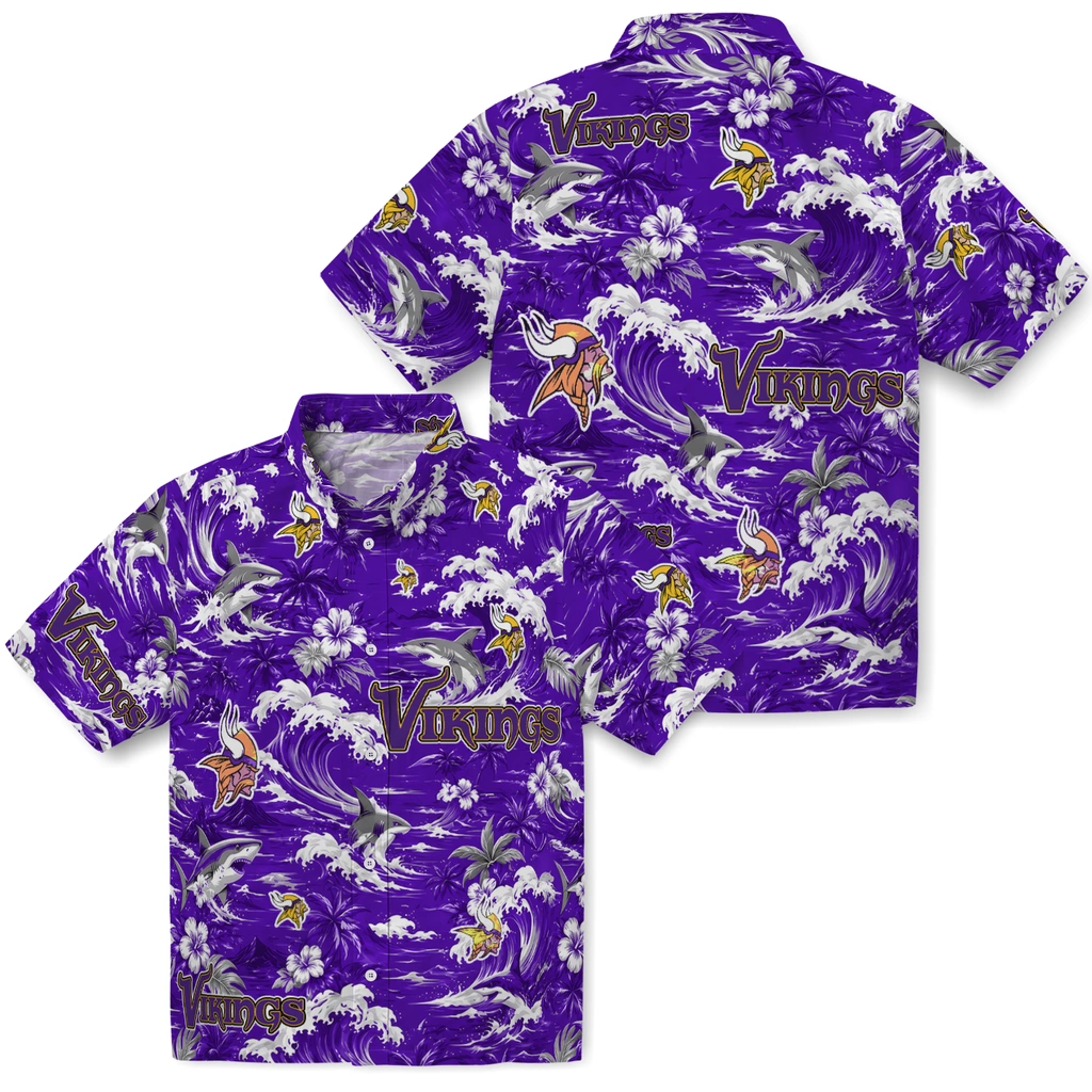 minnesota-vikings-hawaiian-shirt-customized-wave-florals-purple-high-quality
