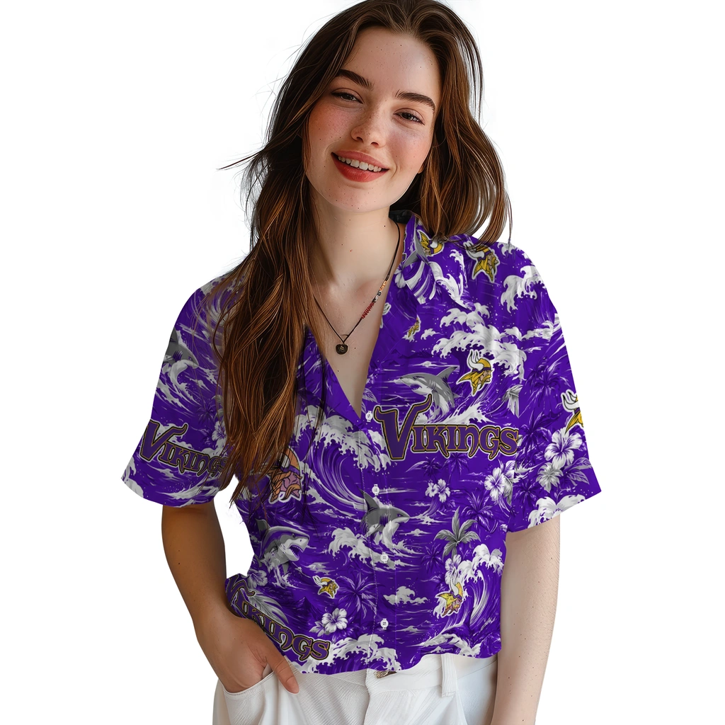 minnesota-vikings-hawaiian-shirt-customized-wave-florals-purple-latest-model