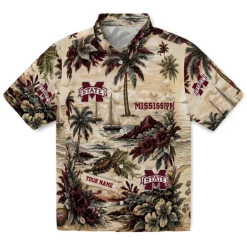 Mississippi State Bulldogs Hawaiian Shirt - Customized Island Voyage Maroon Beige