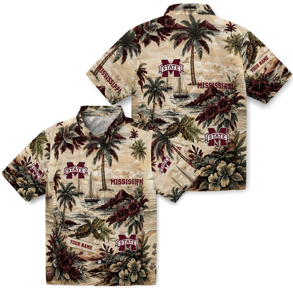 mississippi-state-bulldogs-hawaiian-shirt-customized-island-voyage-maroon-beige-high-quality