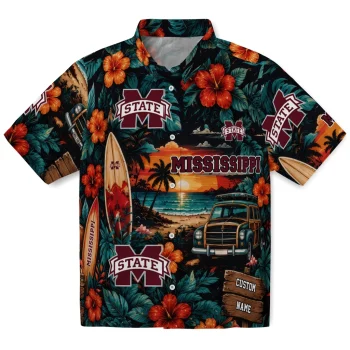 Mississippi State Bulldogs Hawaiian Shirt - Personalized Scenic Collage Black Green