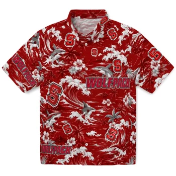 NC State Wolfpack Hawaiian Shirt - Customized Wave Florals Red