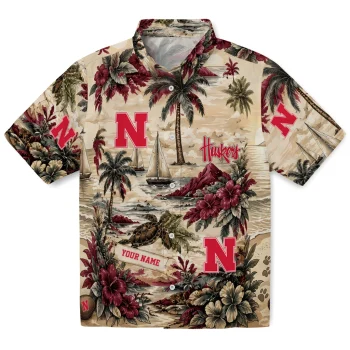 Nebraska Cornhuskers Hawaiian Shirt - Custom Island Voyage Red Beige