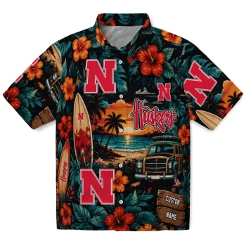Nebraska Cornhuskers Hawaiian Shirt - Customized Scenic Collage Black Green