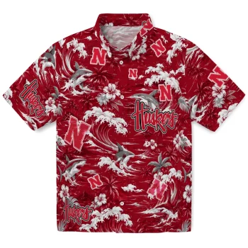 Nebraska Cornhuskers Hawaiian Shirt - Personalized Wave Florals Red