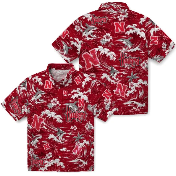 nebraska-cornhuskers-hawaiian-shirt-personalized-wave-florals-red-high-quality